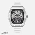 Skeleton Automatic Watch for Men – Silver Case White Strap